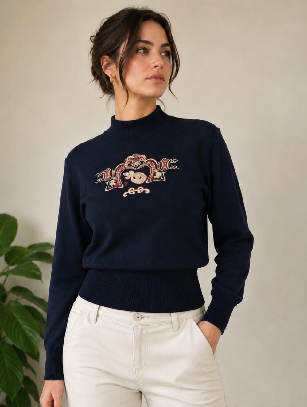 Vintage Bogner Wool Blend Embroidered Sweater - Navy Blue, Size M